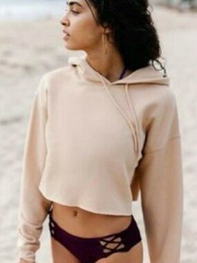Urban Outfitters Beige Cropped Hoodie